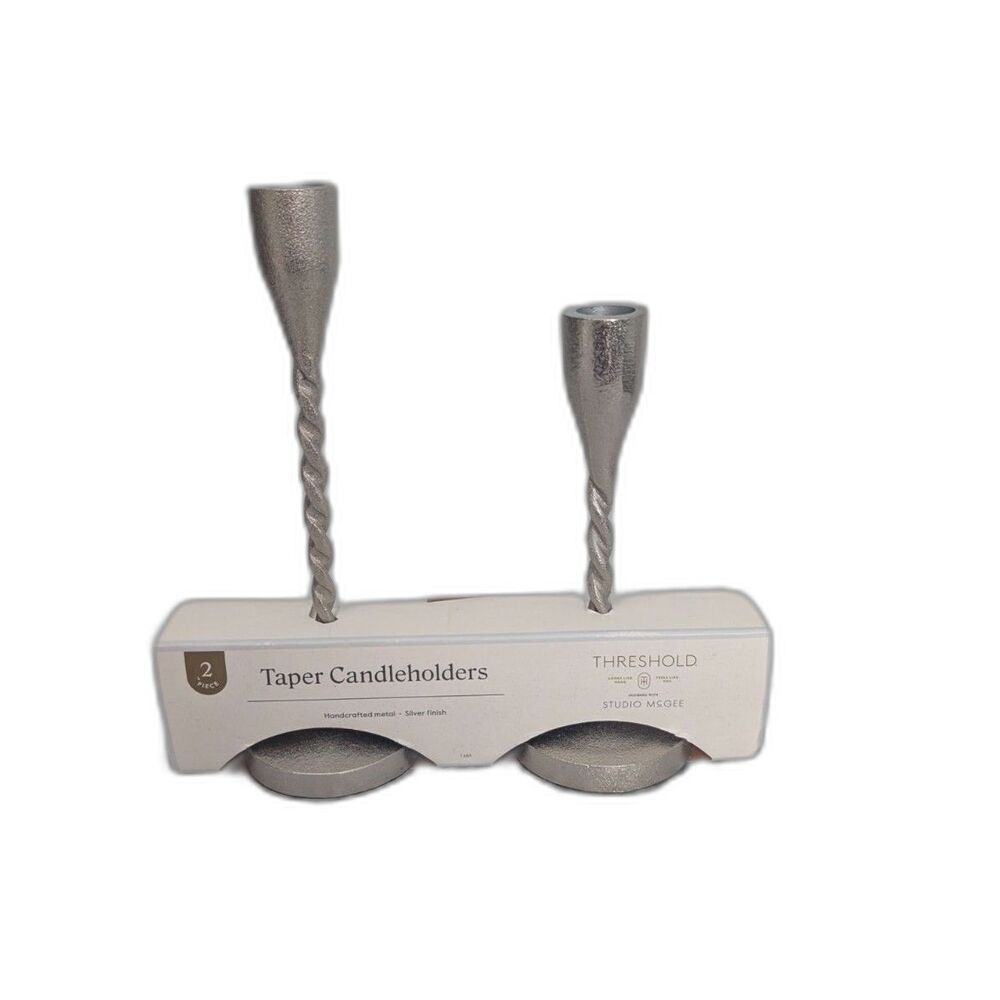 Threshold x Studio McGee Silver Metal Taper Candle Holders - Set of 2